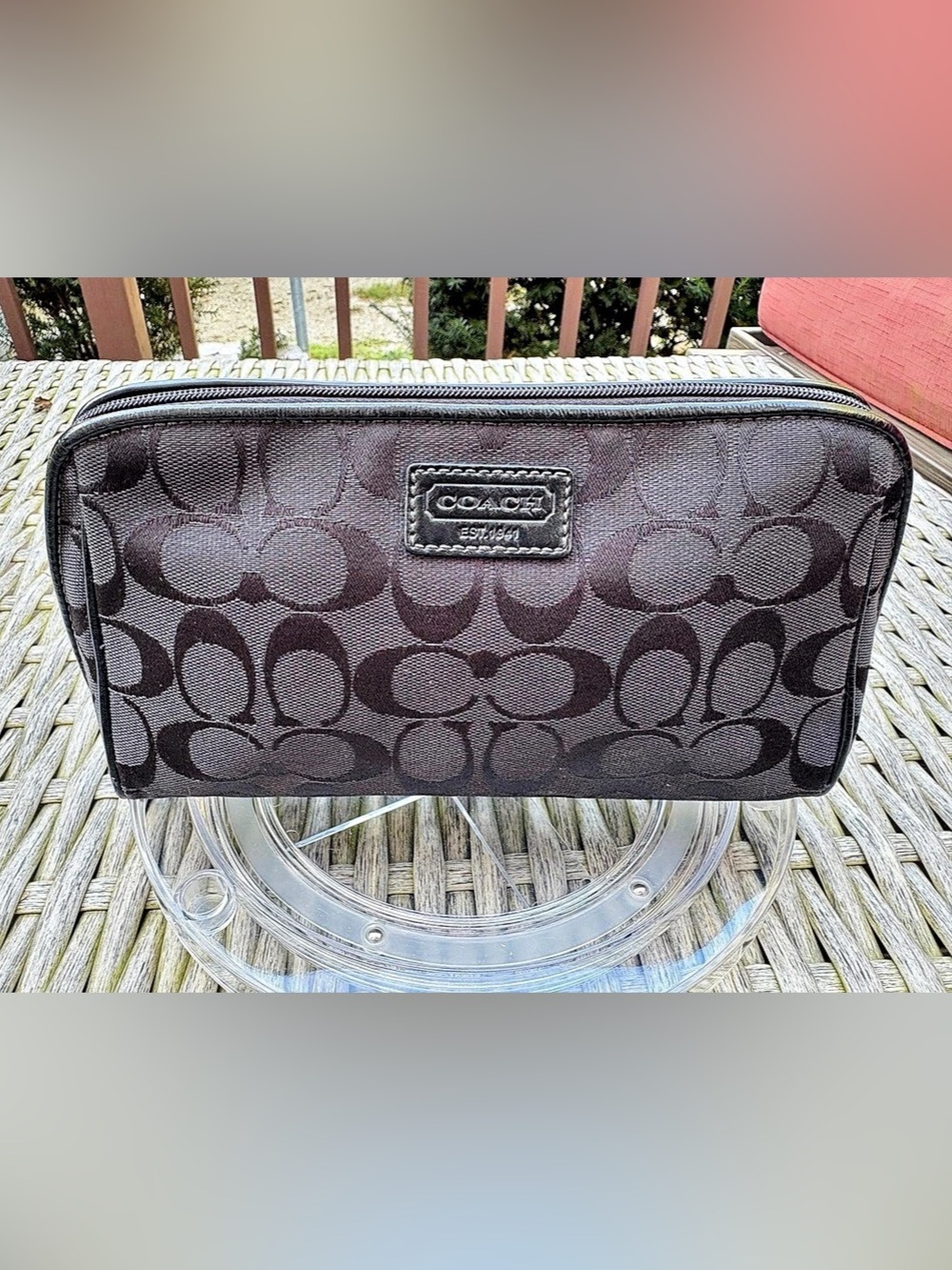 Coach Signature Jacquard Cosmetic Pouch in Black